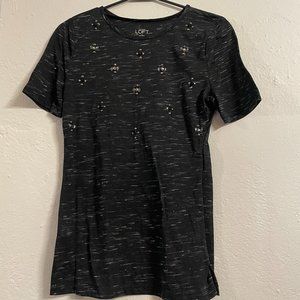 Loft black t-shirt with few flower jewels, S